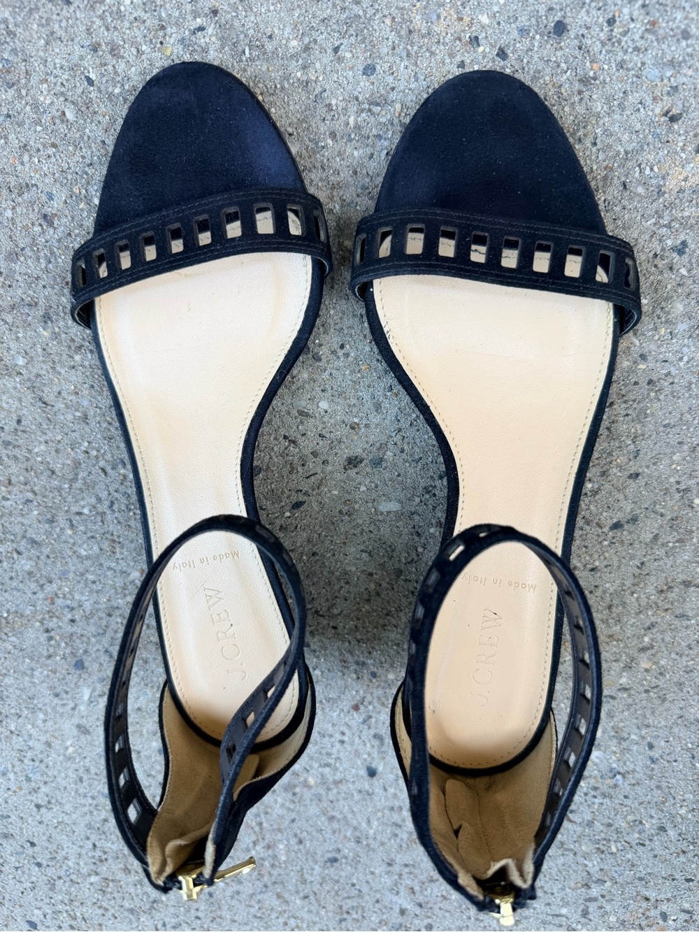 J. Crew Black Lillian Suede Lattice Low Wedge Sandals Open-Toe Ankle-Strap 8.5